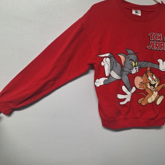 Tom and Jerry Sweatshirt Crewneck Red Womens Junior Small 3 5 Cat Mouse Cartoon - Picture 2 of 9